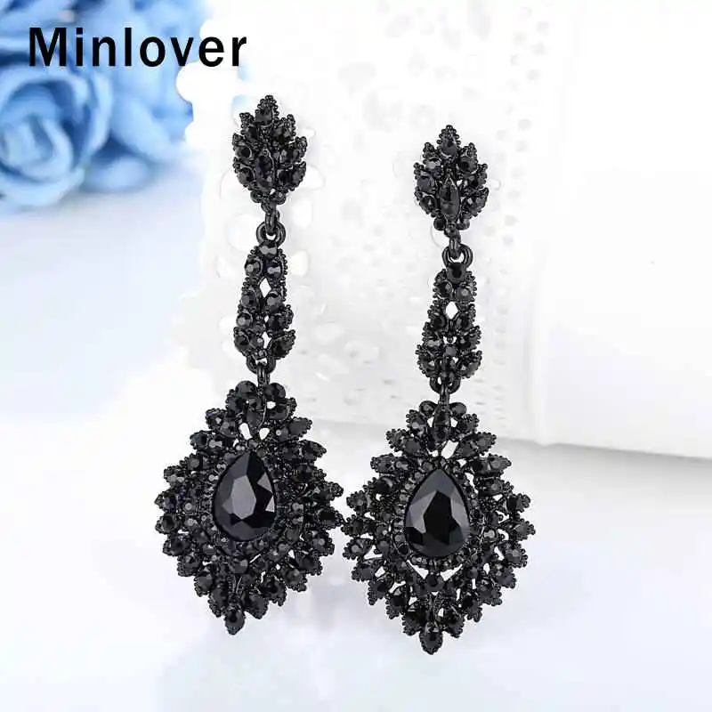Minlover каплевидные кристаллические свадебные длинные висячие серьги черного