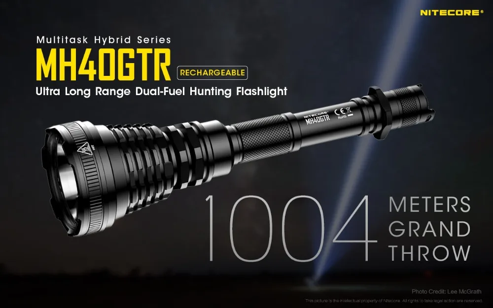 NITECORE MH40GTR 1200 Lumen Ultra Long Range 1004M Hunting Search Torch Tactical Rechargeable Flashlight+ battery,GM02M,RSW1