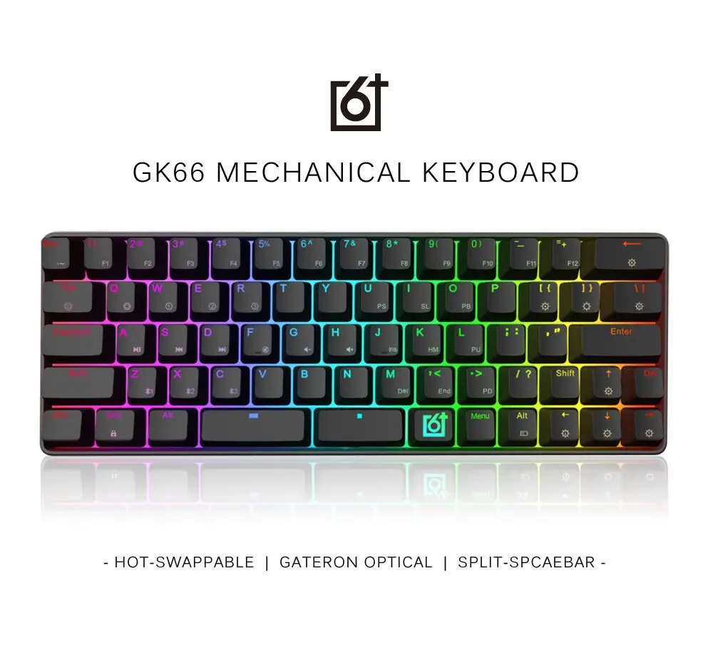 GK66 Bluetooth USB-C двойной режим сплит-пробел Горячая замена Gateron оптический переключатель RGB Механическая игровая клавиатура