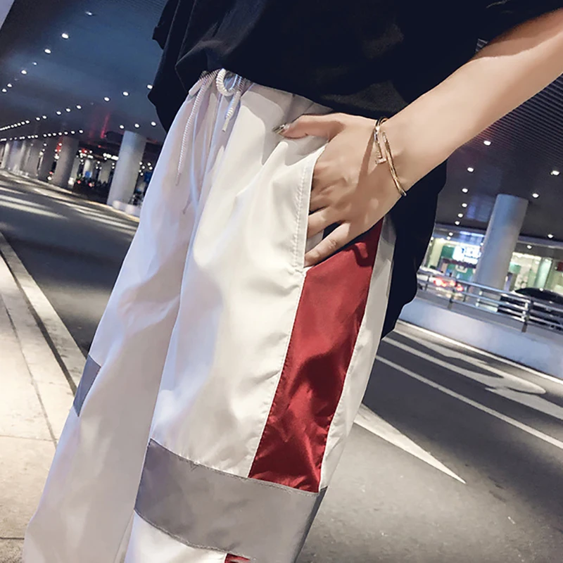 

Women Casual Pants Fashion High Waist Personality Concise All-match Pant Color-blocked Loose Sport Pants Streetwear