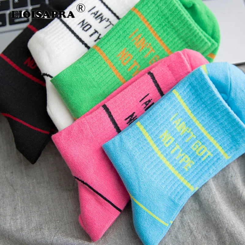 

[EIOISAPRA]Street Hip Hop Style Candy Color Skateboard Alphabet Funny Socks Striped Japanese Harajuku Women Socks Sokken