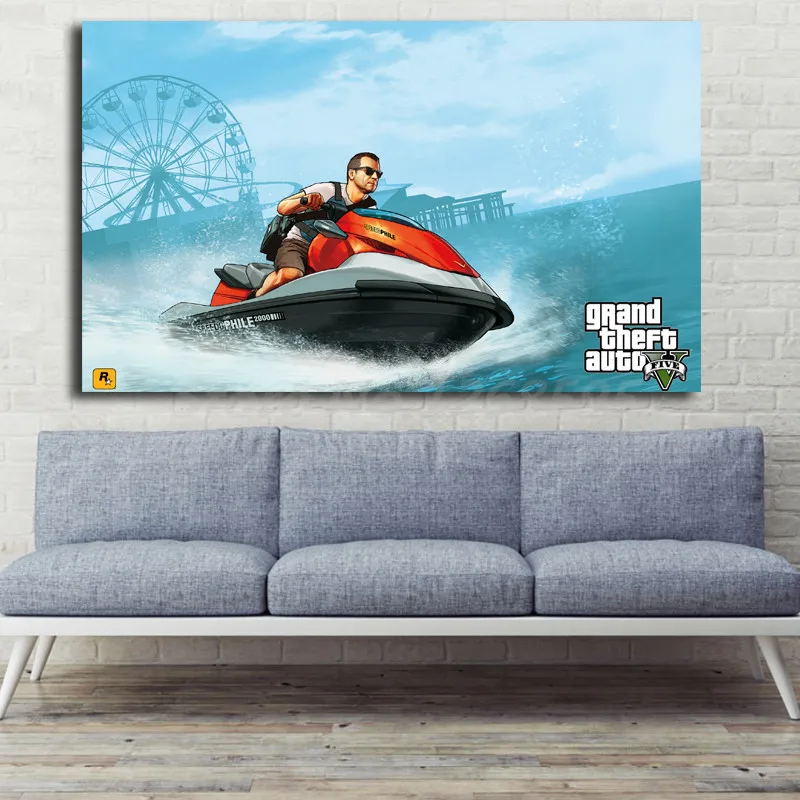 GTA 5 Майкл езда гидроцикл обои холст для живописи принт Гостиная домашний декор