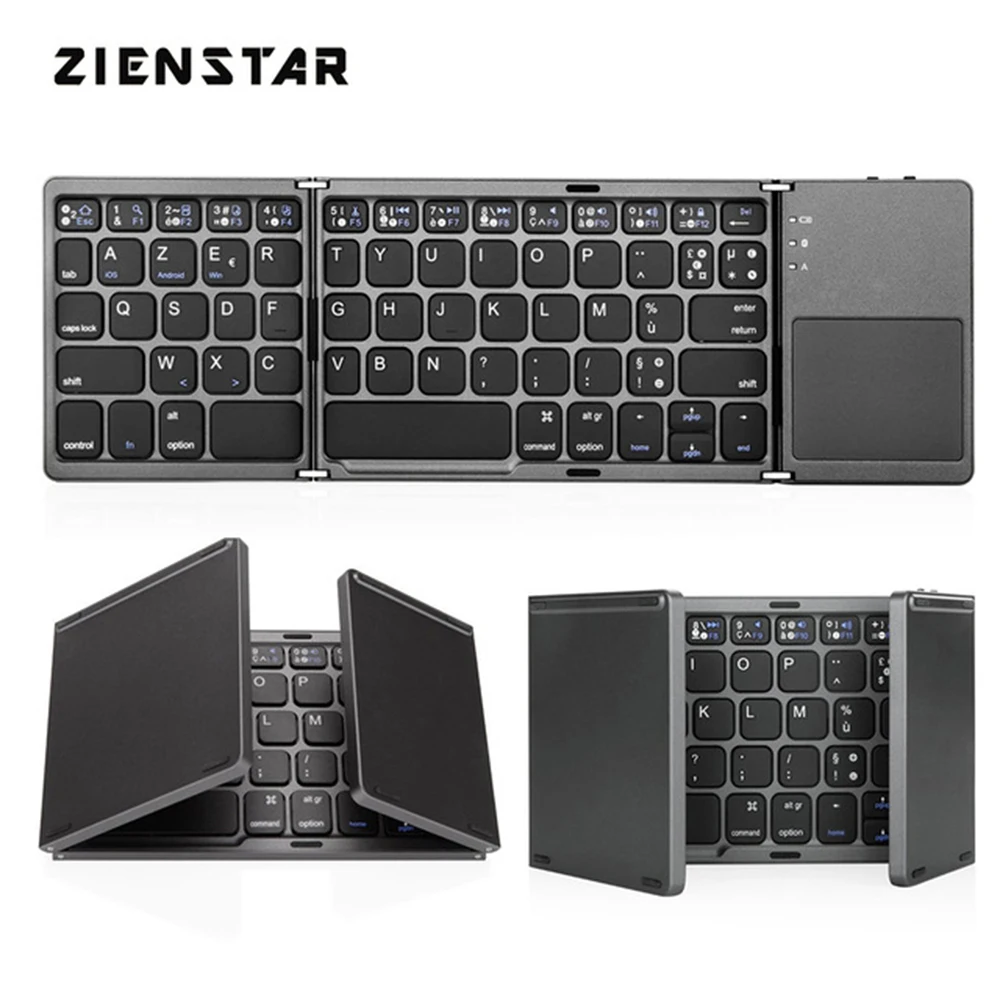Zienstar AZERTY французский Tri Складная Беспроводная bluetooth клавиатура с Ttouchpad для Ipad Iphone