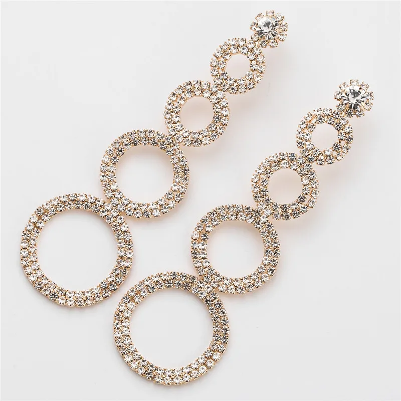 Luxury Shiny Rhinestone Multilayer Geometric Charms Dangle Earrings for Women Fashion Statement Long Tassel | Украшения и