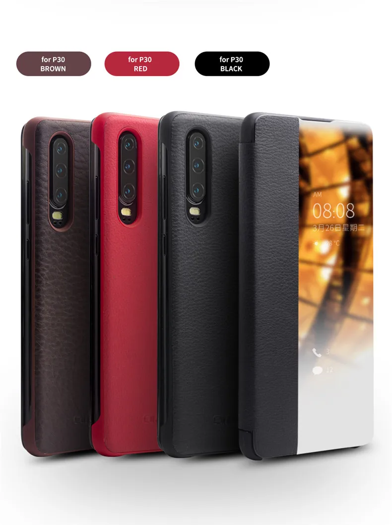 QIALINO, Роскошный чехол для телефона из натуральной кожи, для huawei P30 Pro, 6,47 дюймов, с умным обзором, флип, ультра тонкий чехол для huawei P30