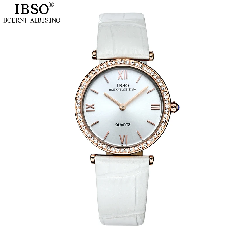 Женские часы с ремешком из натуральной кожи IBSO Роскошные Кварцевые кристаллами