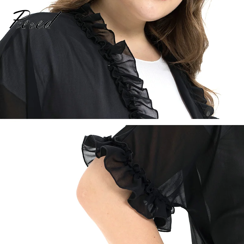 Women's Shirt Summer Female Plus Size Solid Color Hoody Clothing Sexy Chiffon Blouse Can Tie Ruffled Cardigan |