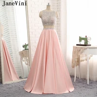 janevini vestidos two pieces dress luxurious sequined beaded satin mother of bride dress backless pink evening gowns longue robe