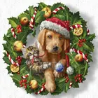 Набор для алмазной живописи сделай сам, Рождественский венок с собакой, объемный квадрат, Алмазная мозаика из смолы, вышивка крестиком для домашнего декора, 20x20 см