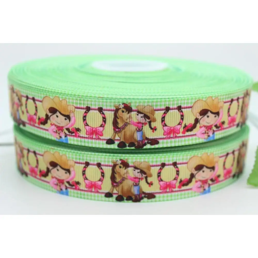 7/8 &quot22 мм Мультфильм Корова Девушки Зеленый Печатных Grosgrain Ленты Луки Diy