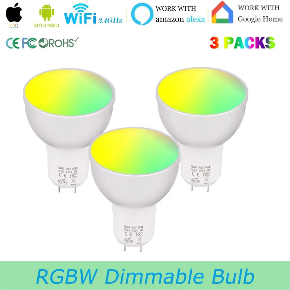 Умная Wifi лампа GU5.3 RGBW изменение цвета умная чашка 5 Вт прожектор равен 50 работает с