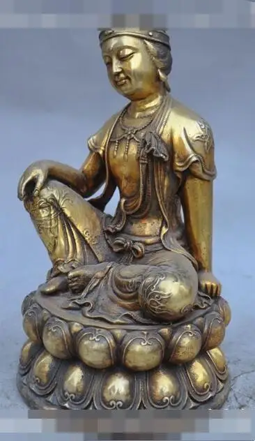 S5489 12&quotChinese buddhism fane bronze Waibo mother Kwan-Yin Bodhisattva Buddha Statue |