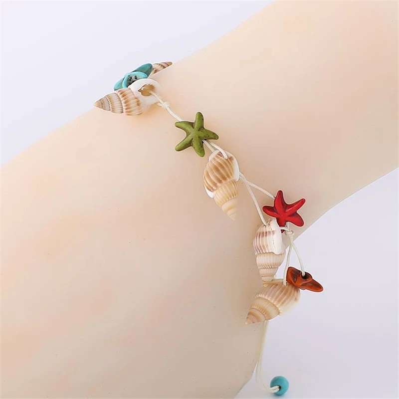 2018 новый натуральный ракушка красочные Морская звезда Шарм ножной шнур браслет