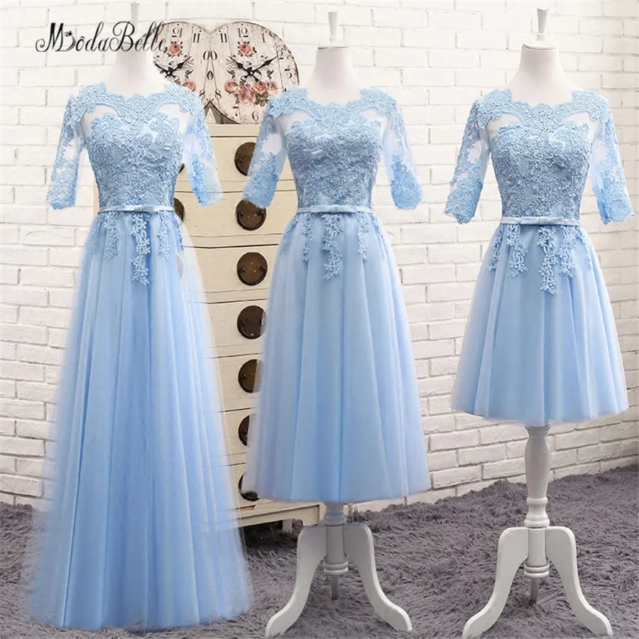 

modabelle Long Lace Blue Bridesmaid Dress With Sleeves Sukienki Weselne Cheap Party Dress Demoiselle D'honneur Fast Shipping