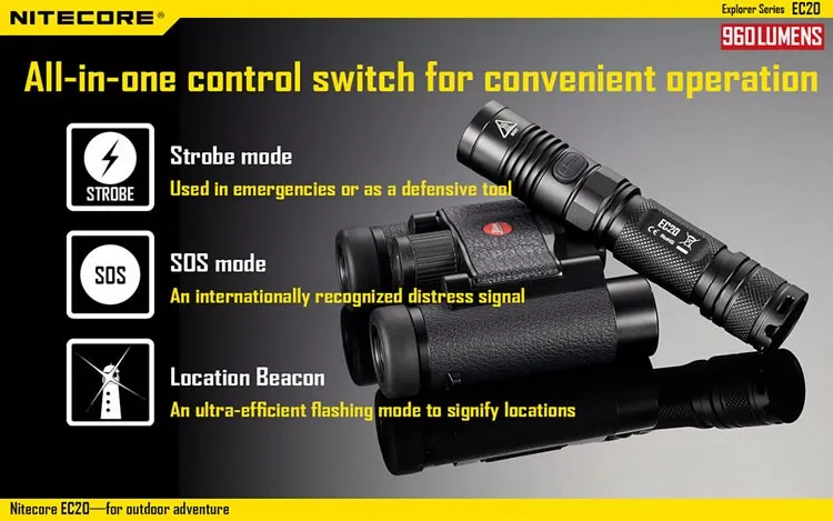 Nitecore EC20 960 люмен наружный поисковый 18650 фонарик водонепроницаемый портативный фонарь мощный производительный Светодиодный прожектор для повседневного использования