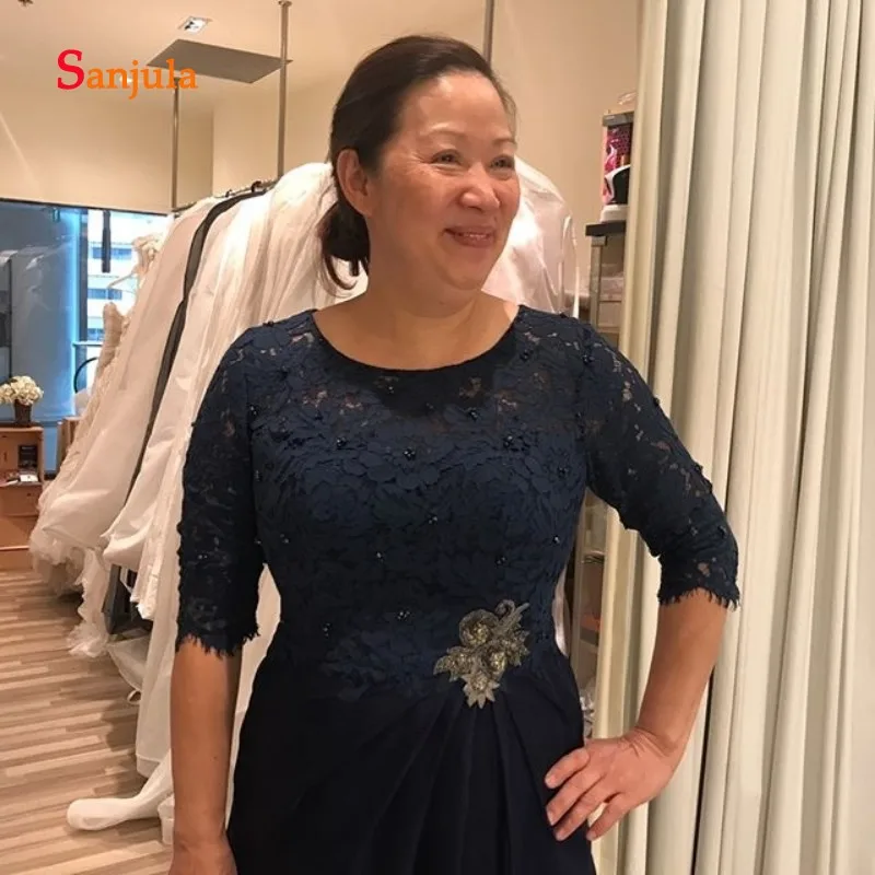 Chiffon Skirt Mother's Dresses Scoop A-Line Half Sleeve Lace Mother of the Bride 2019 madre de la novia SD319 | Свадьбы и