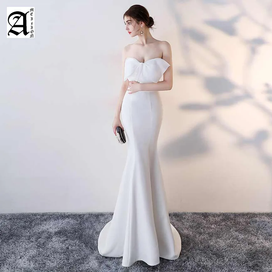 2019 вечерние платья с большим бантом длинное вечернее платье русалки модные без