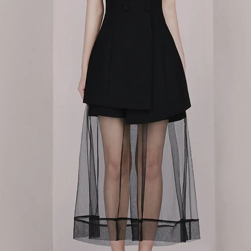 INDRESSME 2019 Новое Сетчатое платье на шнуровке с пуговицами и открытыми плечами