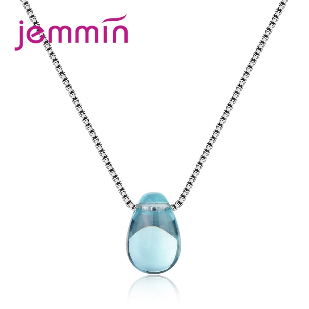 

Elegantly Style Simple Water Drop Cubic Zirconia Pendant 925 SIlver Box Chain Female Women Accessories Jewelry Hot Sale