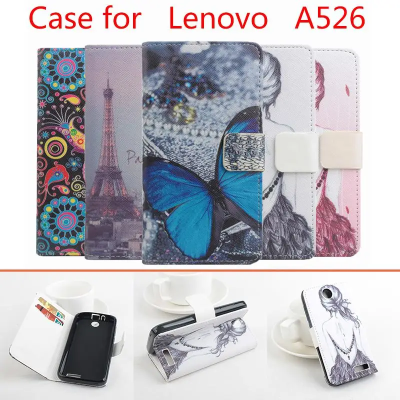Printed Butterfly Flower Cases Cover for Lenovo A526 Phone Case with Stand Function and Bank Card Holder | Мобильные телефоны и