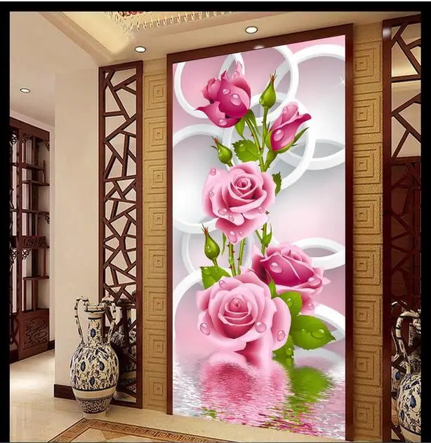 Настенные 3d обои на заказ Нетканые Современные цветы круглая Роза крыльцо