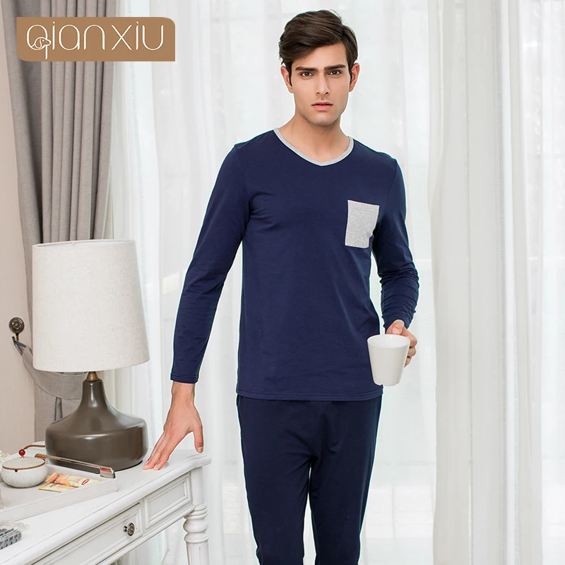 Осень пара пижамы Наборы для ухода за кожей Для мужчин женщин унисекс хлопковое