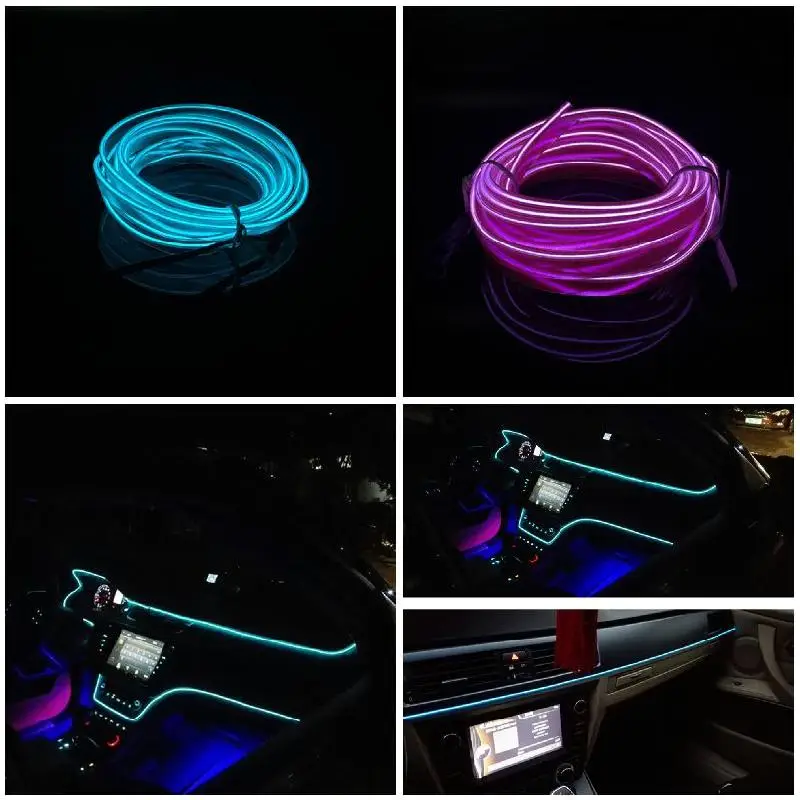 

Hot 2/3/4/5M Car Interior Glow EL Wire LED Strip Light Rope 12V USB Auto Car Decor Light Set JLD