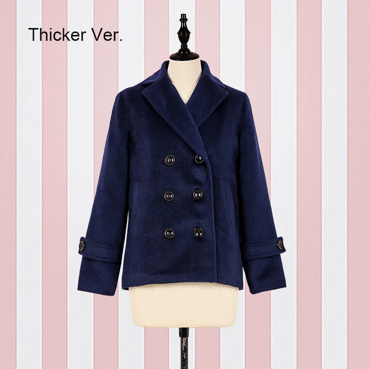 Navy Thick Женская школьная форма JK, пальто, шерстяной Тренч, двубортный, отложной воротник, милая верхняя одежда в стиле Лолита, 4 цвета, 2 стиля - Цвет: Navy Thick