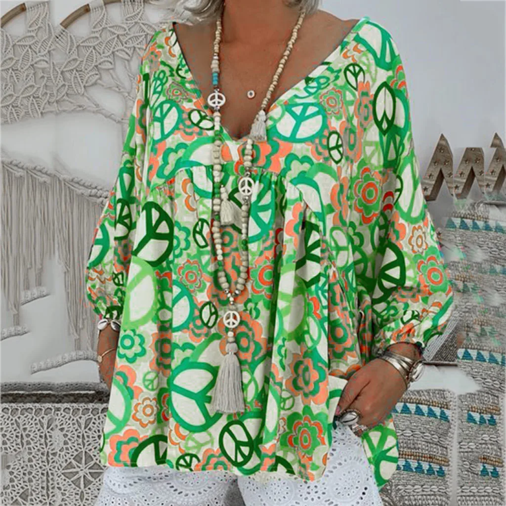 Женская пляжная блузка с длинным рукавом и цветочным принтом большие размеры