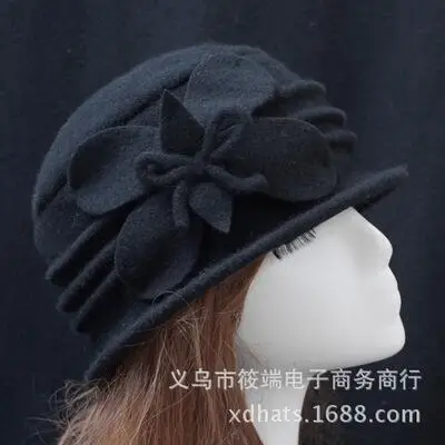 BINGYUANHAOXUAN женские шапки из чистой шерсти шапка зимняя для женщин Повседневная Цветочная Горячая Женская Осенняя мягкая девочка милая Fedoras - Цвет: black 2