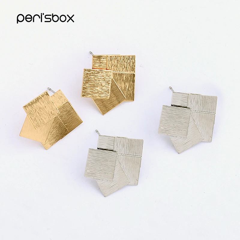 Женские квадратные серьги гвоздики Peri'sBox Многослойные Геометрические в стиле