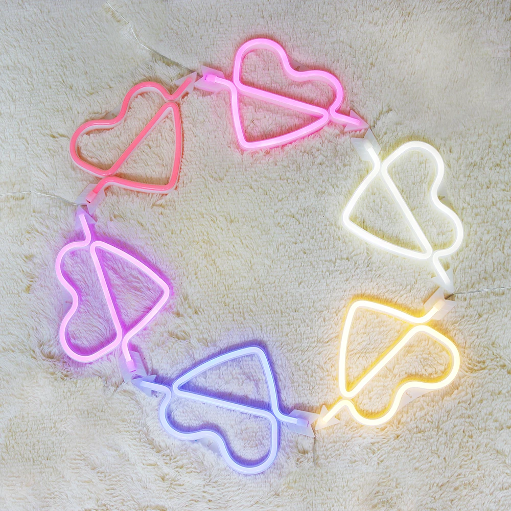 Неоновый светильник GUOCHENG в форме сердца с питанием от аккумулятора и USB для дня