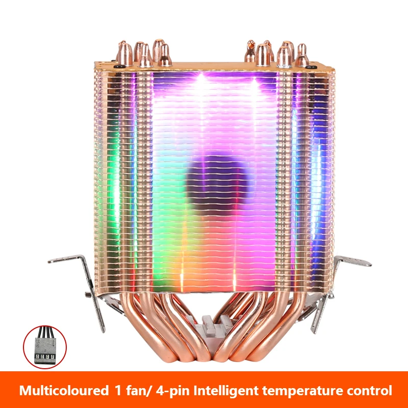Multicoloured 1 fan Кулер для процессора, высокое качество, 6 тепловых трубок, двухбашенное охлаждение, 9 см, RGB вентилятор, поддержка 3 вентилятора, 4-контактный вентилятор для процессора Intel и для AMD - Цвет лезвия: Multicoloured 1 fan