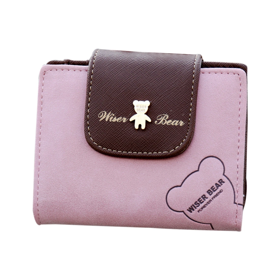 Модный женский кошелек с милым медведем кожаный небольшой застежкой отделением