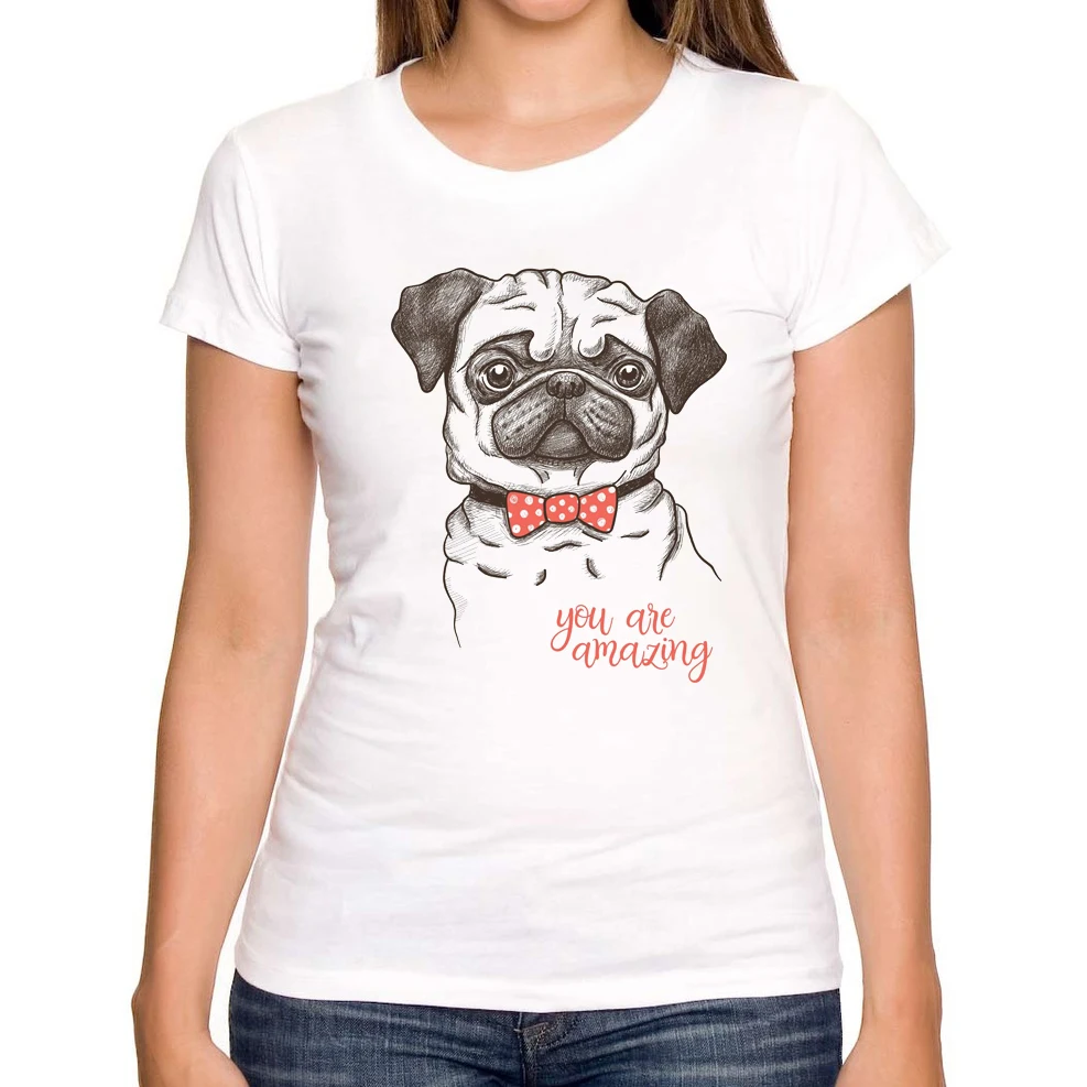 Летняя новая модная женская футболка с коротким рукавом принтом You Are Amazing Pug Dog