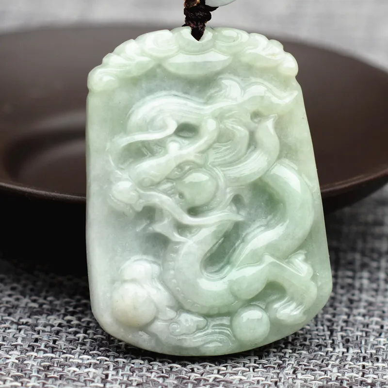 (Сертификат) натуральная A + Jadeite Каменная Резная подвеска китайский дракон