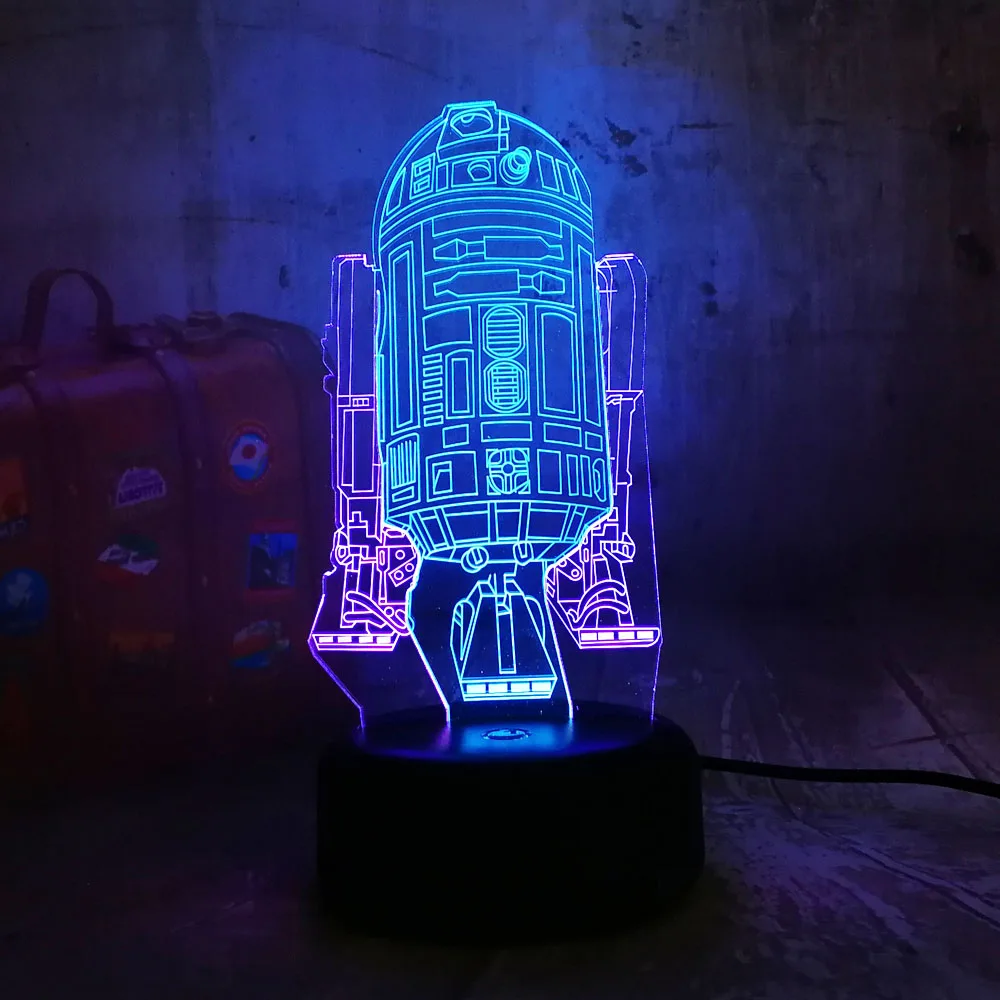 Звездные войны R2D2 космический корабль 3D светодиодный RGB 7 смешанных цветов