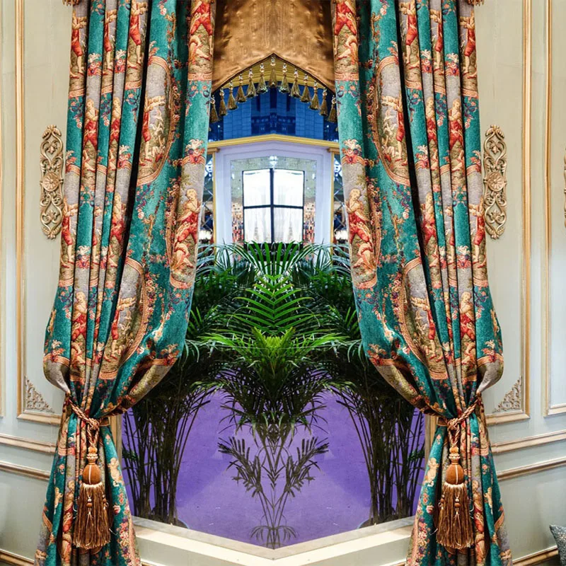 Гирлянда занавеска Купидон любовь роскошные римские зеленые драпировки