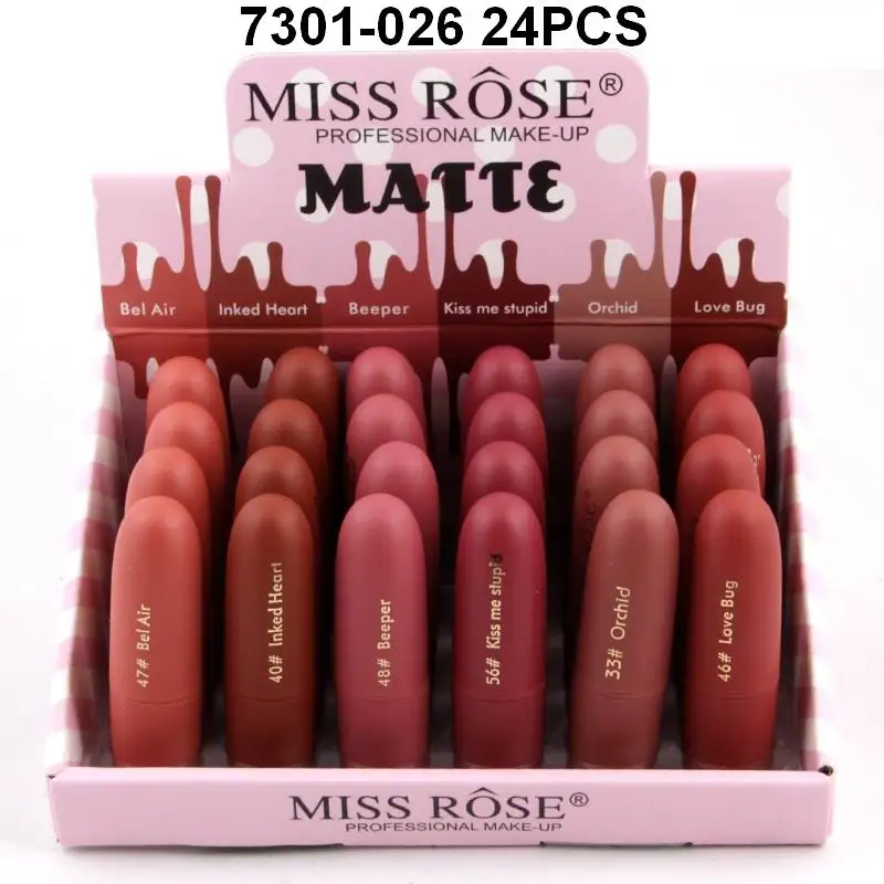 7301-026 24PCS Miss Rose, водостойкая матовая губная помада, телесный, матовая губная помада, набор, сексуальные красные губы, макияж, набор, для женщин, губная помада, набор, профессиональный макияж, набор - Цвет: 7301-026 24PCS