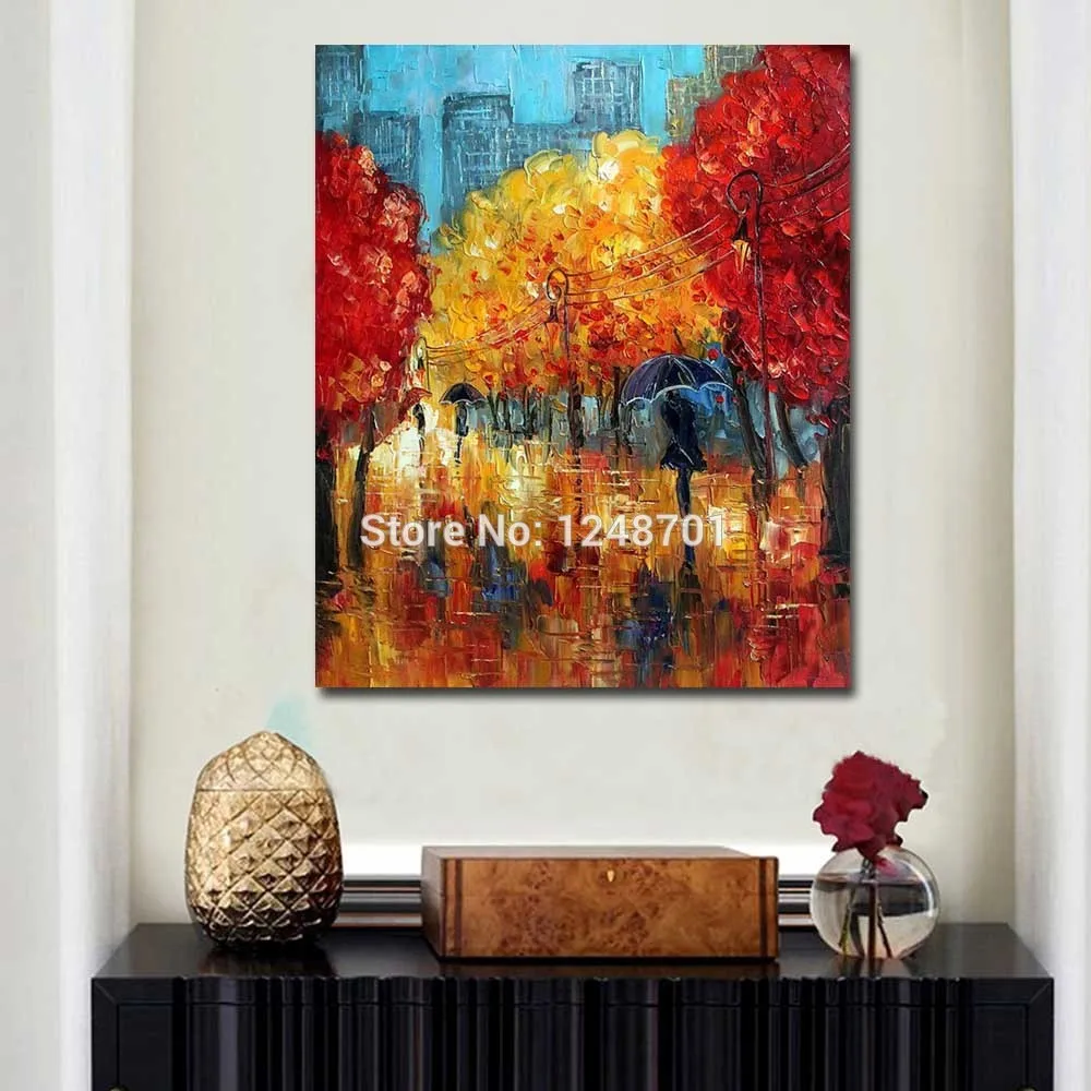 Ручной работы абстрактная Толстая Impasto осень-картина маслом на холсте осенний