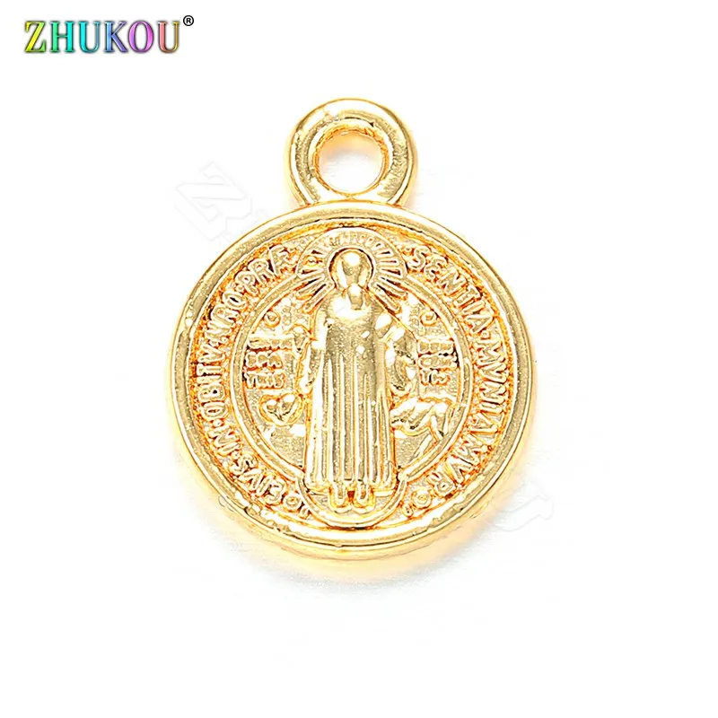 ZHUKOU 11x14 мм круглые верующие подвески из латуни с кубическим цирконием для