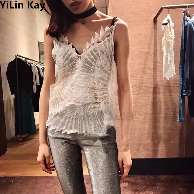 YiLin Kay 2019 новый высококачественный пикантный Топ Женская блузка с перьями