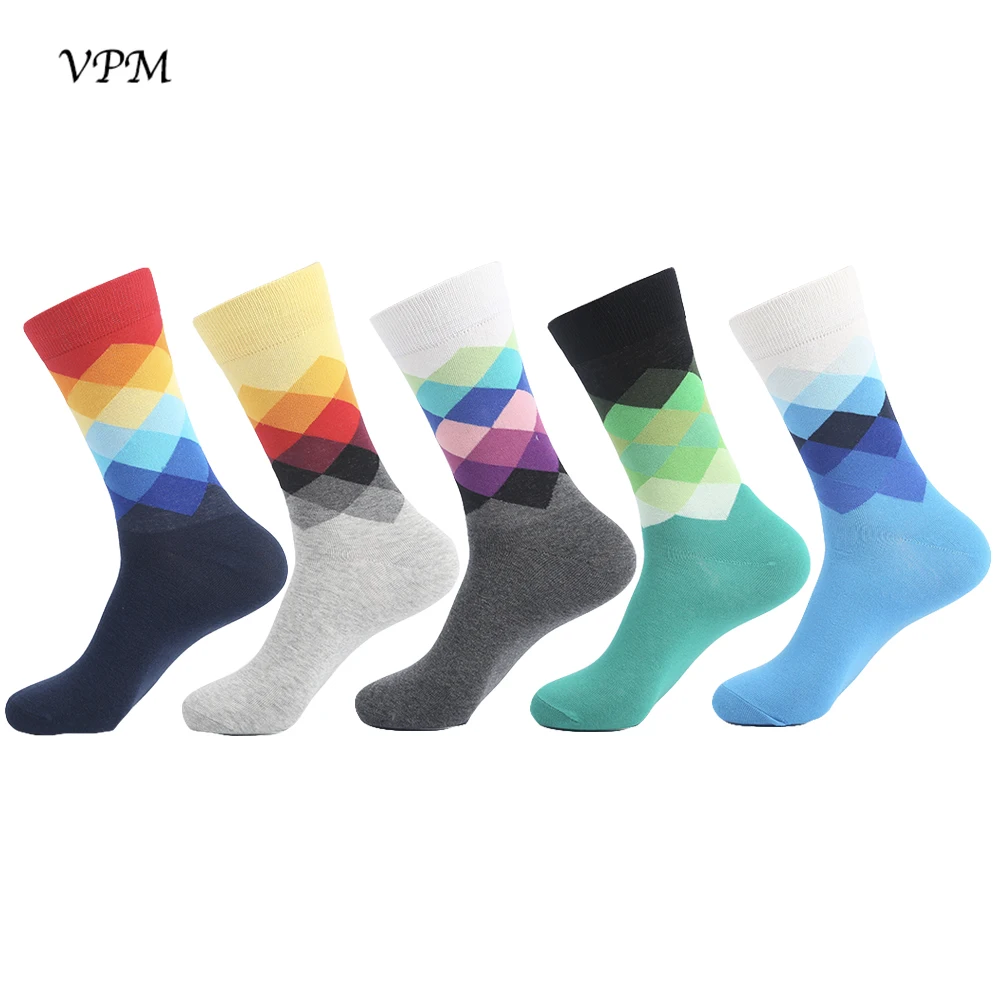 Хлопковые мужские носки VPM 10 пар/лот веселые забавные клетчатые в британском