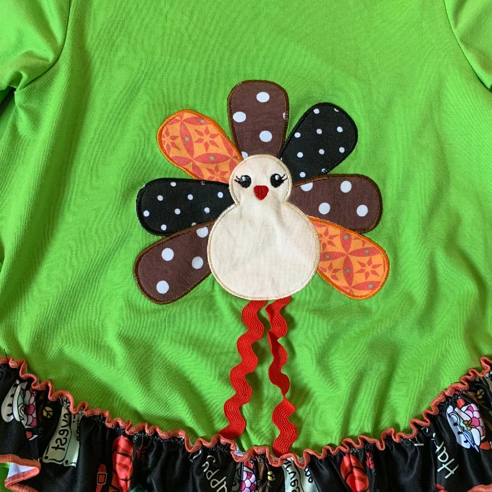 

Turkey embroidery 100%Cotton Green light blue Boutique Girls Dress Infants Children Clothing Habiliment Cute