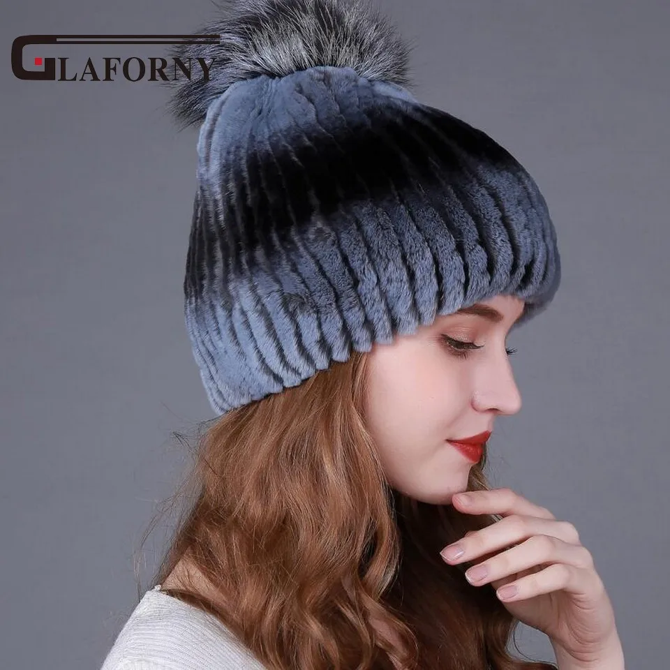 Glaforny 2017 натуральный мех кролика рекс Skullies женские теплые меховые шапки с
