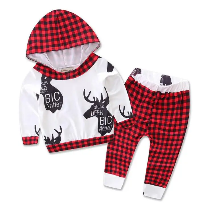 Модный Рождественский сезон 2016 комплект из Толстовки и брюк в клетку с узором