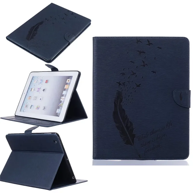 Dark Blue Для Apple Ipad 2 3 4 чехол s из искусственной кожи откидная подставка Магнитный кошелек с отделениями для карт чехол с перьями для iPad2 iPad3 iPad4 противоударный чехол - Цвет: Dark Blue