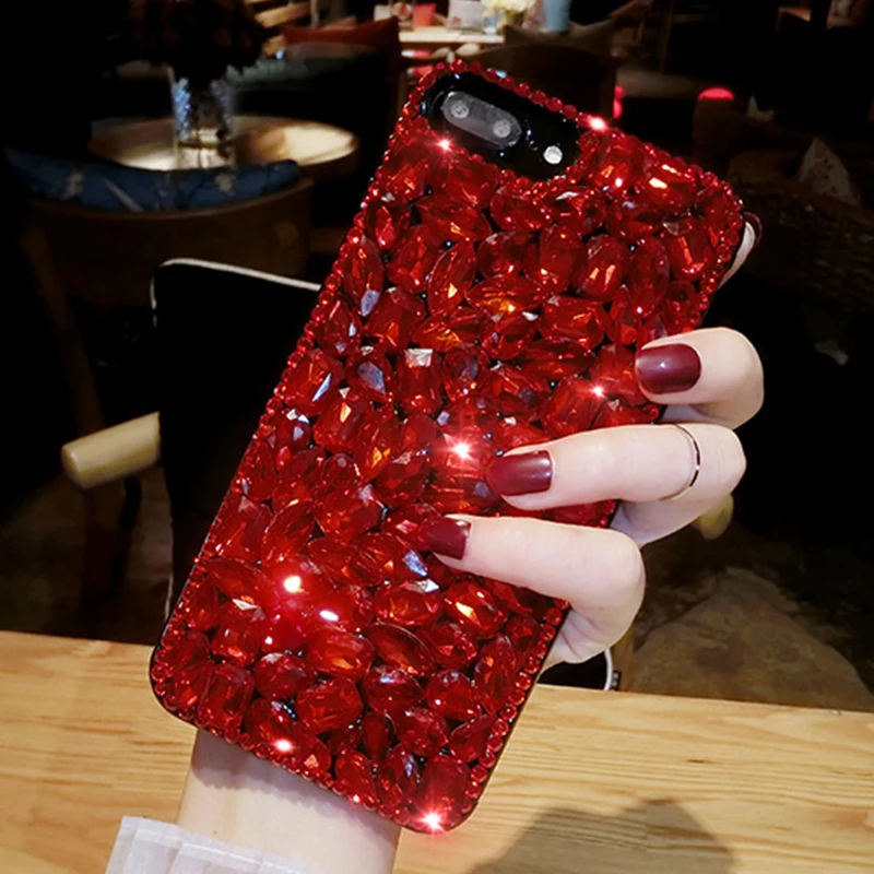 3D красный блестящий чехол со стразами для iPhone 7 7plus 6 6plus 6S 6splus твердый женский с