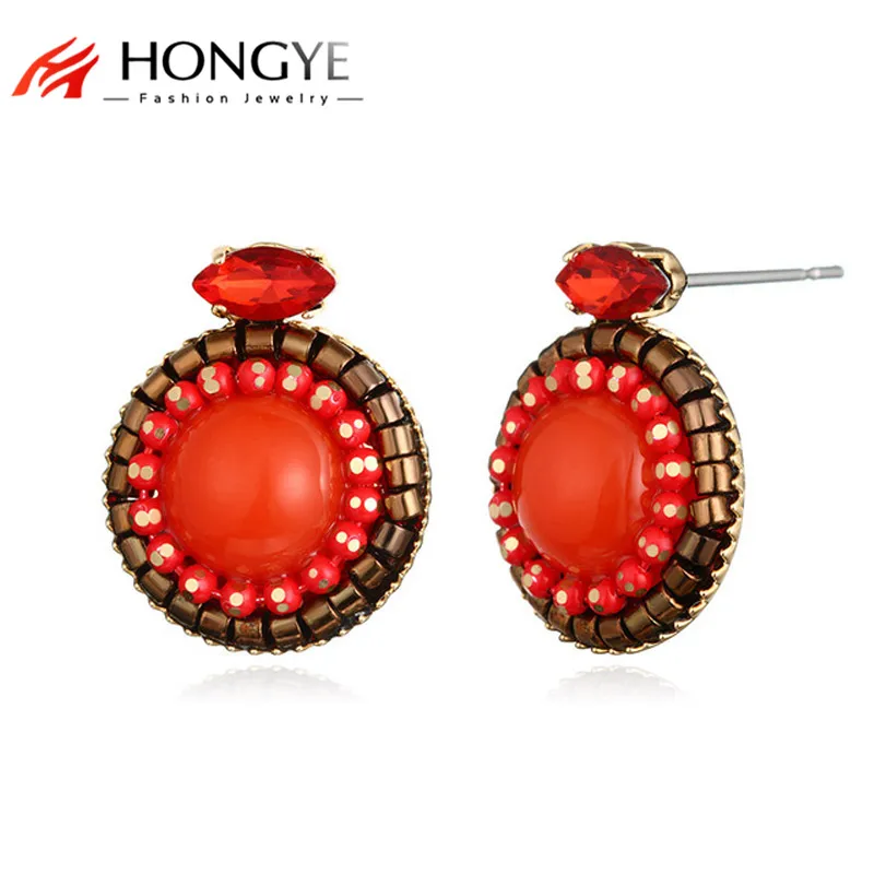 HONGYE Boho женские индийские африканские серьги гвоздики с бусинами многоцветные