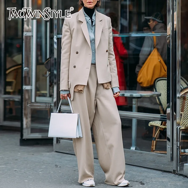 TWOTWINSTYLE повседневные женские костюмы Асимметричный блейзер с длинными рукавами